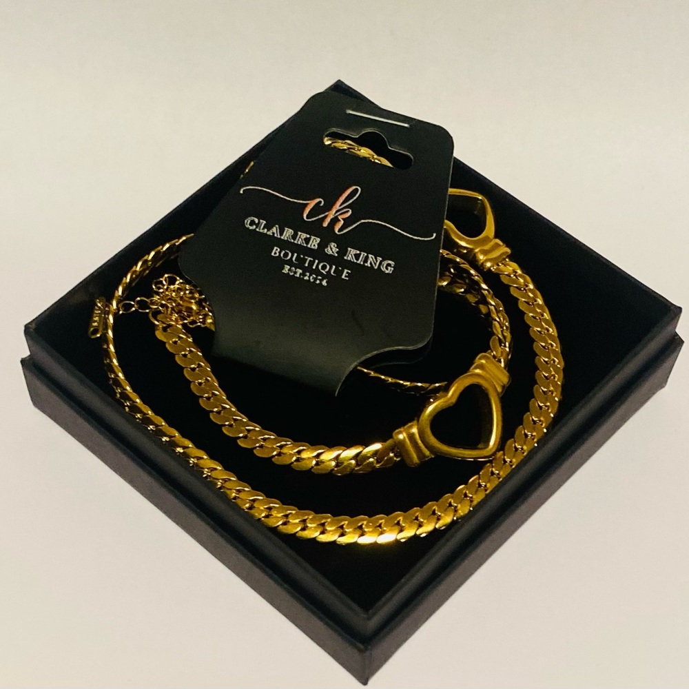 New Necklace and Bracelet Set - Titanium Steel Heart Design